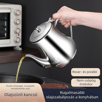 Rozsdamentes acél olajtartó szűrővel, konyhai használatra, szivárgásmentes