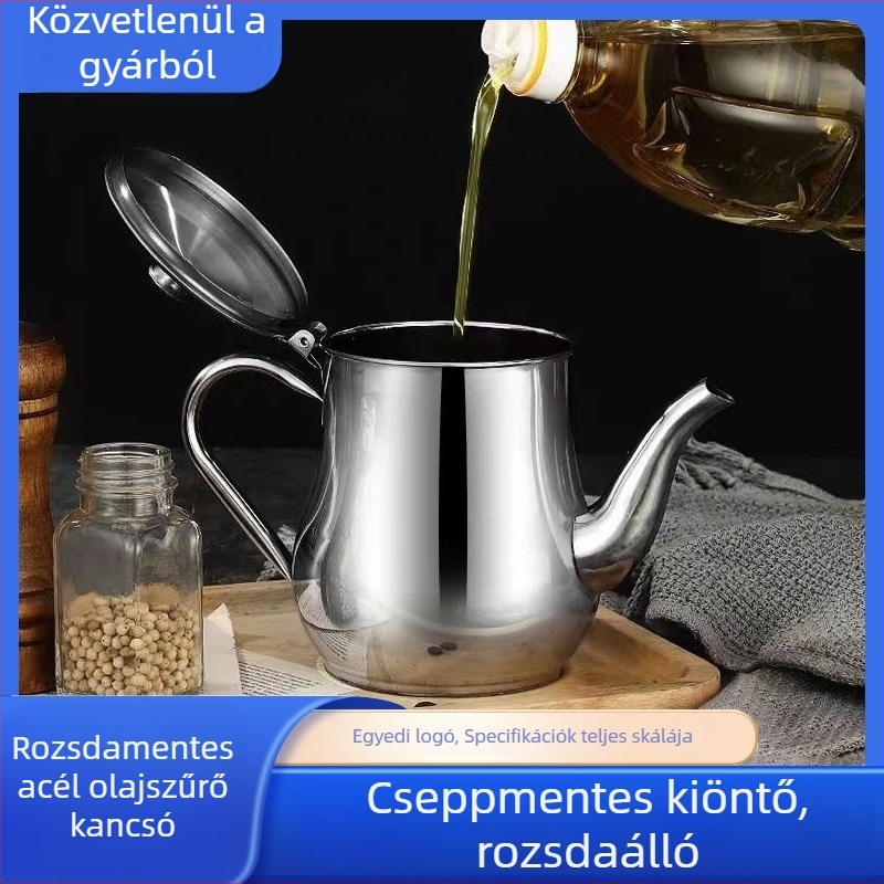 Rozsdamentes acél olajtartó konyhai használatra, szivárgásmentes kivitel, olaj- és fűszertartó töltőpalack szűrőhálóval, konyha
