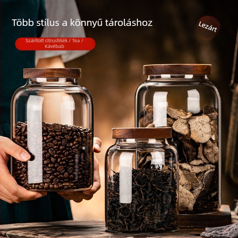 Zárható üveg teás tároló Pu'er teához, nedvességálló, 500 g kapacitás