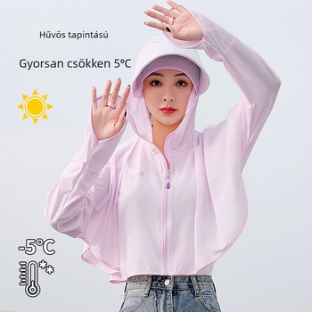 Női UPF50+ UV-védő kabát nyárra, vékony és légáteresztő ice silk anyagból, lazán szabott