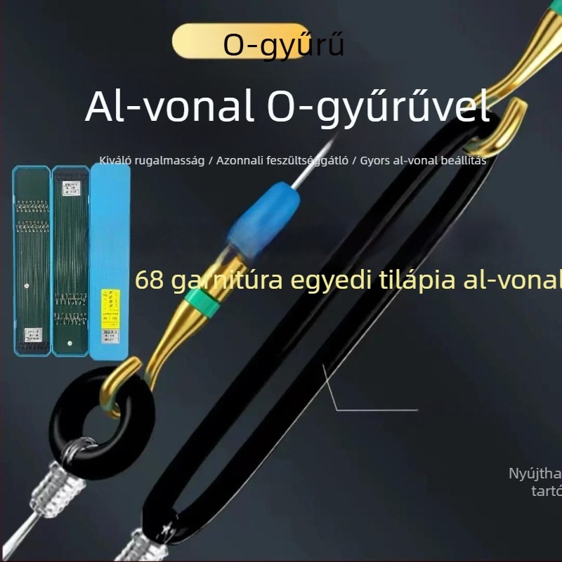 O-kör gyűrűs horgászhorog hosszú nyele, dupla horog, kézzel kötött, tilápia számára
