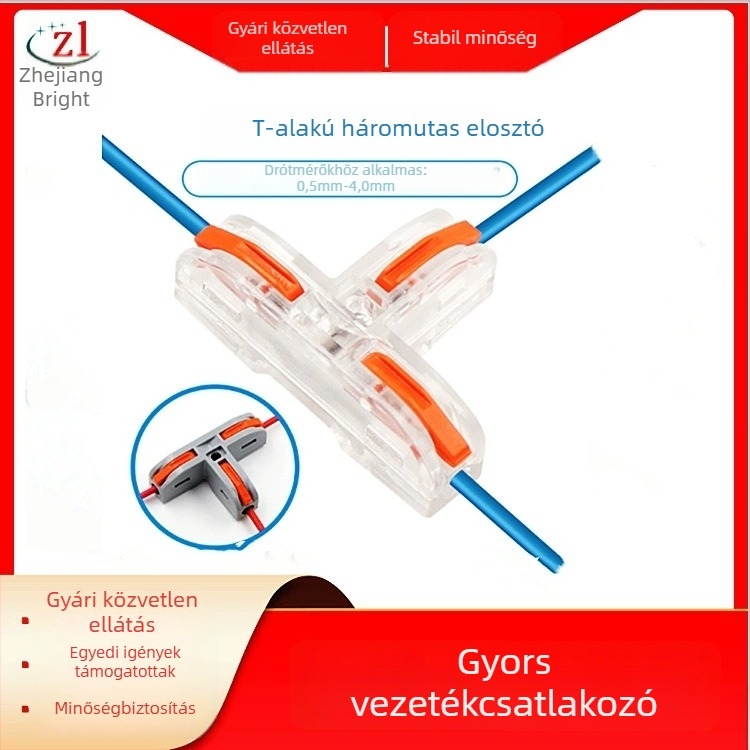T-típusú kábelcsatlakozó, terminál blokk, kábel elosztó, lámpa csatlakozó PCT-112