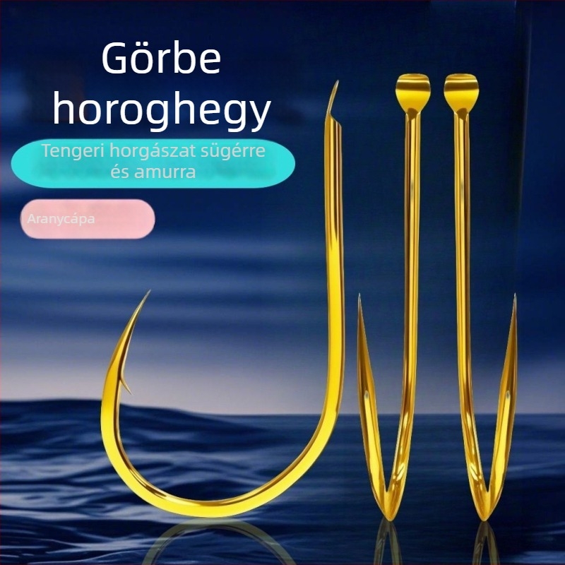 Valódi Jin Qianyou horgászhorog, görbült száj, vékony nyél, megerősített változat, egyrészes horog, tüskével, ultra kemény