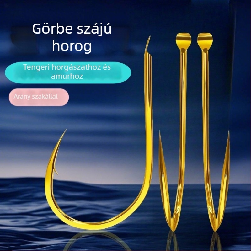 Valódi Jin Qianyou horgászhorog, görbült száj, vékony nyél, megerősített változat, egyrészes horog, tüskével, ultra kemény