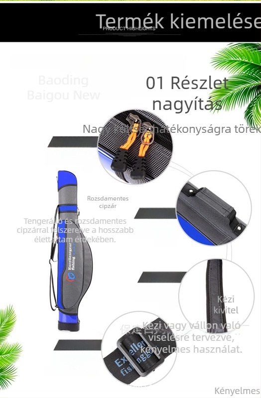 Tengerhorgászbot táska kemény héjjal, egyrétegű, pánttal, méretek: 95 cm, 1,25 m, 1,35 m és 1,5 m