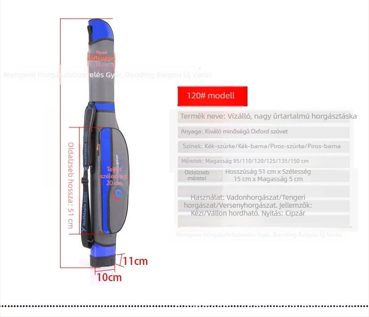 Tengerhorgászbot táska kemény héjjal, egyrétegű, pánttal, méretek: 95 cm, 1,25 m, 1,35 m és 1,5 m
