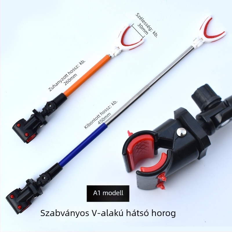 Hátsó függő horgászbot-antenna tartó, fém, összecsukható, többirányú forgás