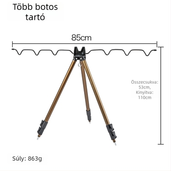 Rozsdamentes acélból készült háromlábú tartó több horgászbothoz
