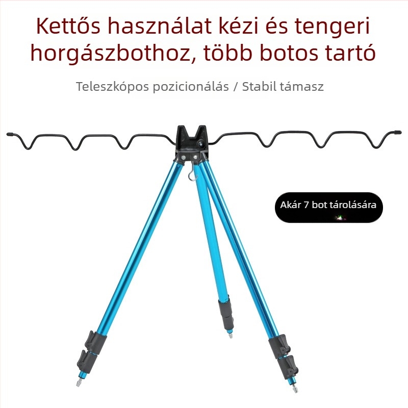 Rozsdamentes acélból készült háromlábú tartó több horgászbothoz