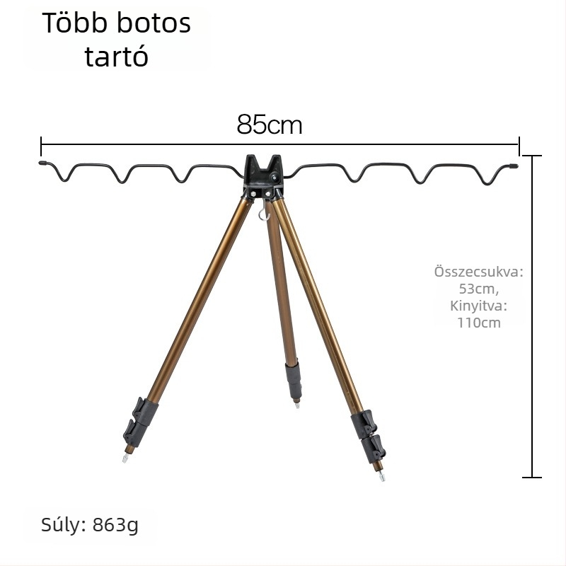 Rozsdamentes acélból készült háromlábú tartó több horgászbothoz