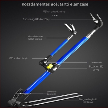 Rozsdamentes acél kettős használatú horgászbot tartó forgatható és összecsukható talppal