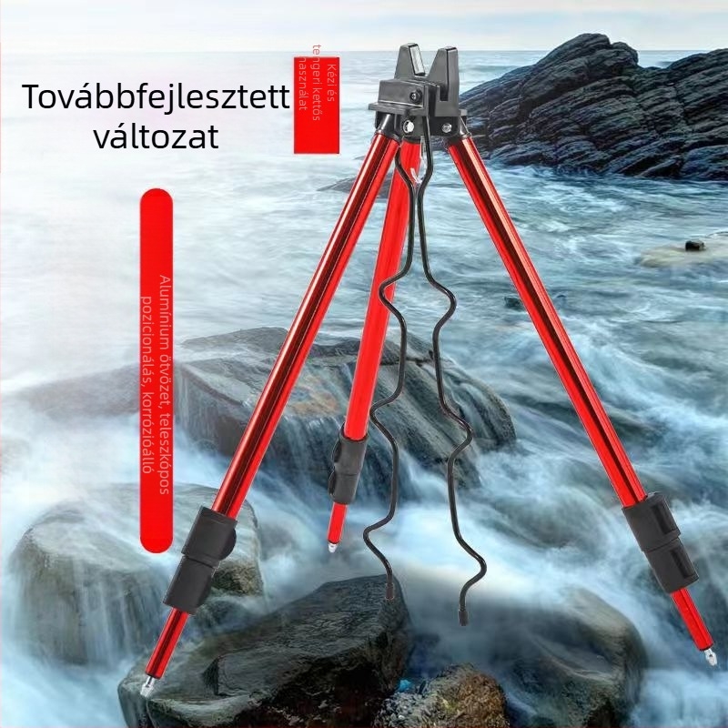 Alumíniumötvözetes tengeri horgászbot tartó, földre süllyeszthető háromlábú teleszkópos állvánnyal