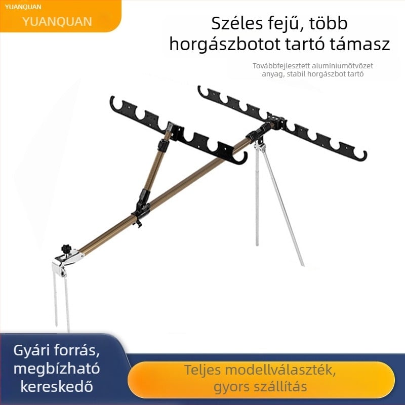 Horgász tripod alumínium ötvözetből, földbe szúrható talppal, szélvédett dupla bottartó, kézi és tengeri használatra