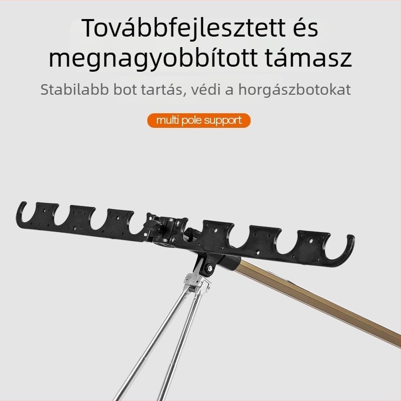 Horgász tripod alumínium ötvözetből, földbe szúrható talppal, szélvédett dupla bottartó, kézi és tengeri használatra