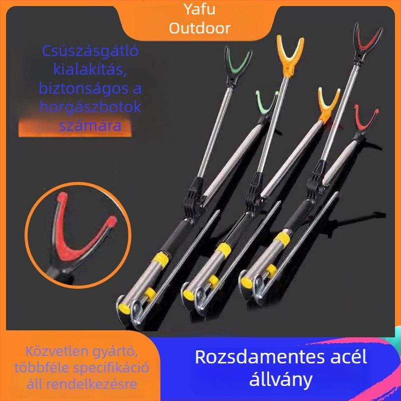 Nerezacélból készült horgászbot tartó, csúszásmentes felülettel, többirányú forgatással és összecsukható, kettős használat