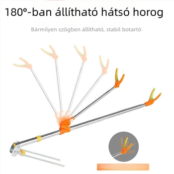 Rozsdamentes acél horgászbot állvány torony típusú tartóval, földbe süllyeszthető; hordozható horgász doboz és ülőhely kültéri használatra
