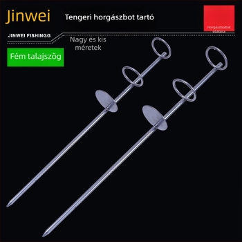 Fém tengerészeti horgászbot tartó, kettős gyűrűvel, talajba süllyeszthető