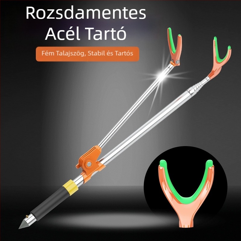 Rozsdamentes acél horgászbot tartó torony-stílusú kialakítással, talajra szerelhető