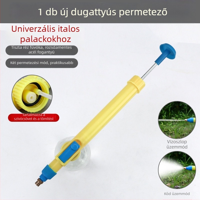 Rozsdamentes acélból készült italos palack permetező, kompakt otthoni kerti permetező fej push-pull mozgással