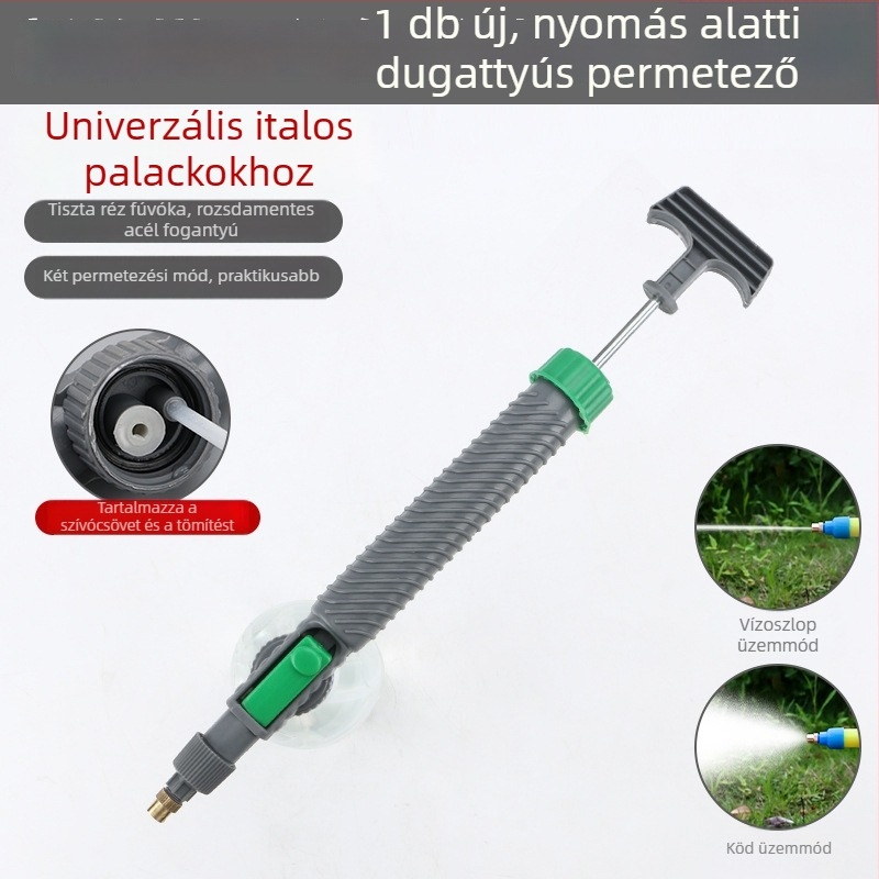 Rozsdamentes acélból készült italos palack permetező, kompakt otthoni kerti permetező fej push-pull mozgással