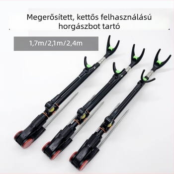 Rozsdamentes acélból készült megerősített horgászbot-tartó, kettős használatú állvány, földbe szúrható tartó a felszereléshez