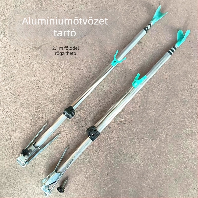 Fehér alumíniumötvözetből készült megerősített toronytartó horgászbotokhoz, 2,1 m, háromszög alakú állvány talajcsappal