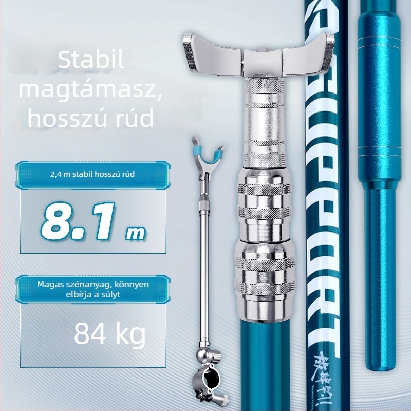 Szénszálas hosszú bottartó — masszív torony-stílusú állvány, összecsukható