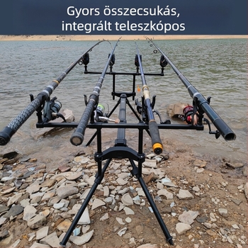 Négylábas, többfejű horgászbot-tartó alumínium ötvözetből, európai stílusú gyors összecsukás, hosszú dobásokhoz