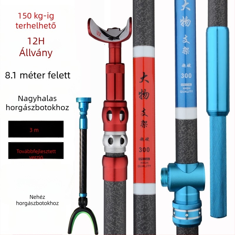 3 m hosszú szénszálas anyagú horgászbot-tartó nagyhalakhoz, többirányú állítható rögzítés