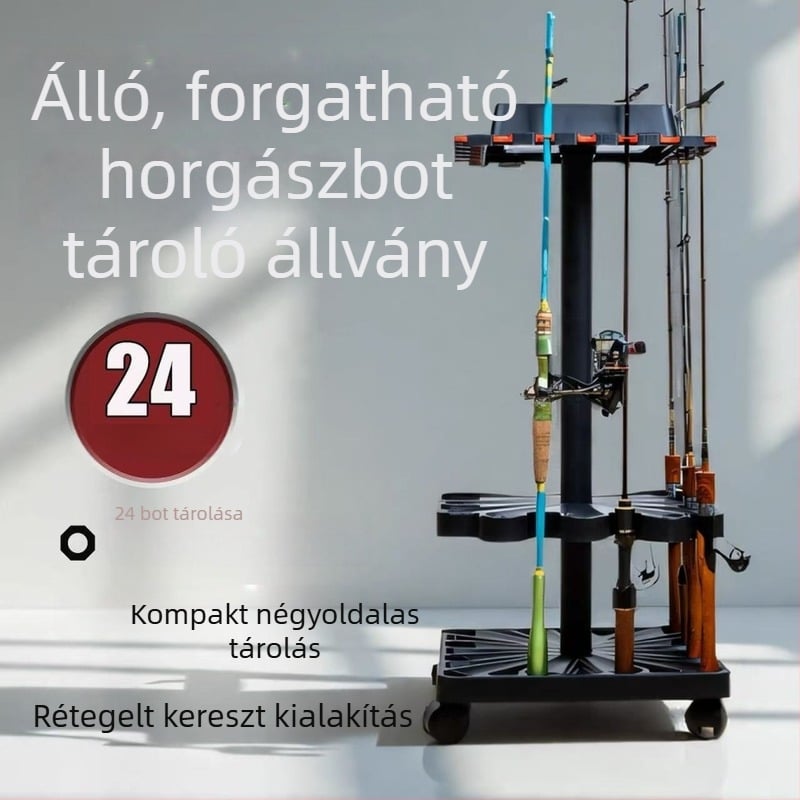 Forgó horgászbot-tartó fúrás nélkül – kiállítási és tároló állvány otthoni használatra