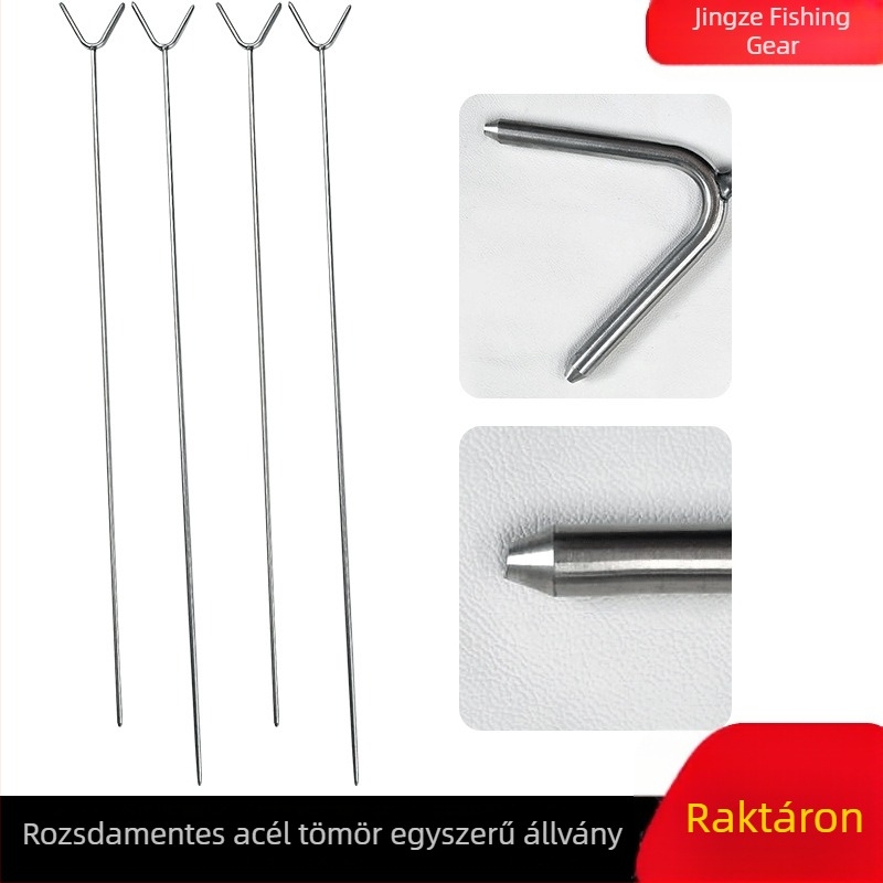 Rozsdamentes acélból készült horgászbot-tartó talajba szúrható, Y-alakú tartó hosszú dobásokhoz