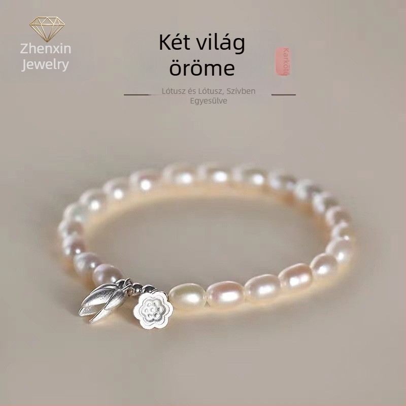 Gyöngy karkötő szerencsegyöngy és lotus motívummal, minimalist butik dizájn, luxus ékszerek