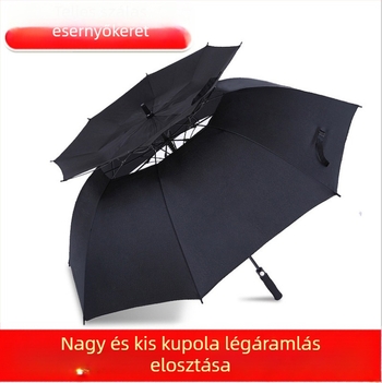 30 hüvelykes golf esernyő, dupla rétegű légáteresztő, hosszú nyél, automata nyitás, szélálló, logó nyomtatás lehetséges