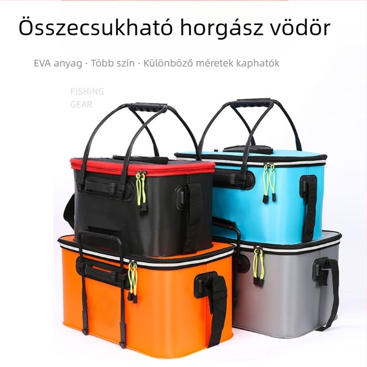 EVA összecsukható halászfödő vödör integrált élőhal tartállyal, hordozható kültéri halászati doboz és autómosó vödör
