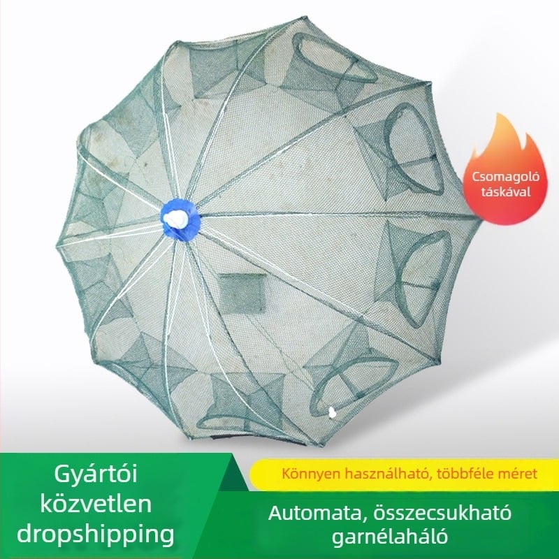Automatikusan összecsukható esernyő-stílusú, sokoldalú halászatvédő háló