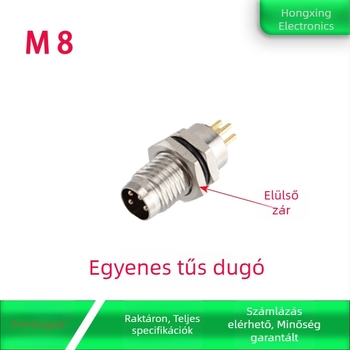 M8 légi csatlakozó – Férfi és női, 4 tűs, elülső PCB-szerelés, aranyozott, egyenes tűk, ragasztóval töltött, vízálló, 8 mm
