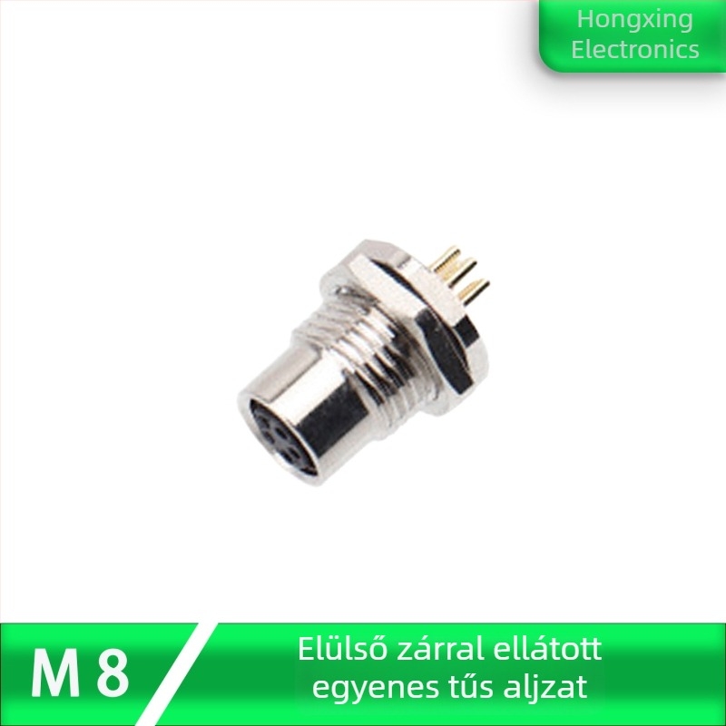 M8 légi csatlakozó – Férfi és női, 4 tűs, elülső PCB-szerelés, aranyozott, egyenes tűk, ragasztóval töltött, vízálló, 8 mm