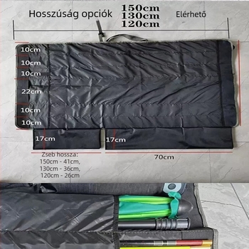 Összecsukható horgász felszerelés táska, botzsákkal és puha velúr tárolózsebbel, vízálló