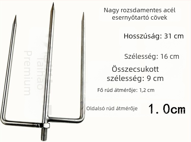 Rozsdamentes acélból készült horgász esernyő talajba szúrható tartóval, összecsukható kültéri napernyő