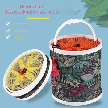 Összecsukható horgász vödör vászon testtel és kötél fogantyúval