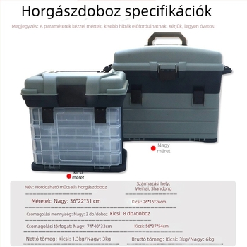 Hordozható csali doboz fiókos tárolóval, tengeri horgászathoz