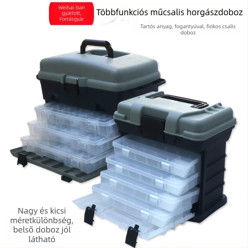Hordozható csali doboz fiókos tárolóval, tengeri horgászathoz