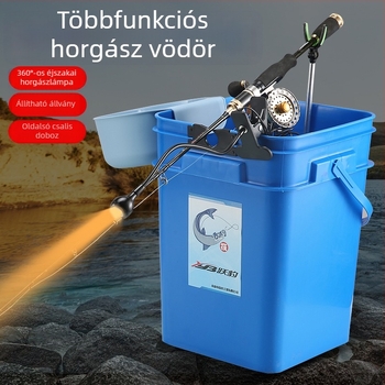 Vastagított raft-horgász vödör bottartóval, hordozható, multifunkcionális élőhalas vödör világítással