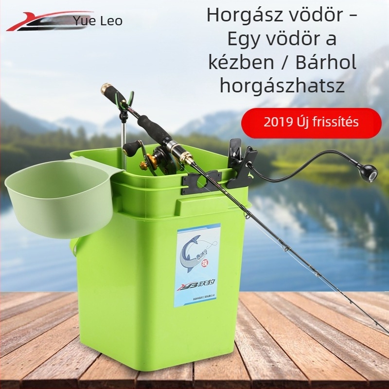 Vastagított raft-horgász vödör bottartóval, hordozható, multifunkcionális élőhalas vödör világítással