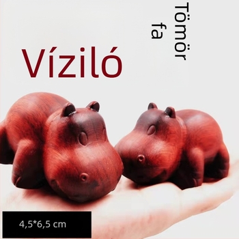 Víziló motívummal készült fa medál, szantálfa és rózsafa keverékéből, lakkozás nélkül, kínai stílusú