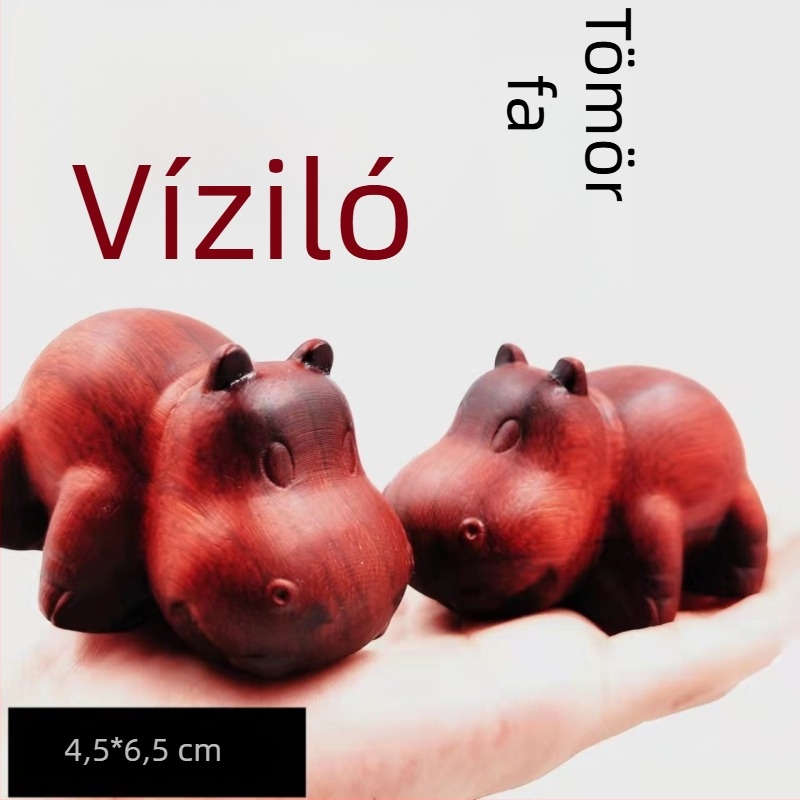 Víziló motívummal készült fa medál, szantálfa és rózsafa keverékéből, lakkozás nélkül, kínai stílusú