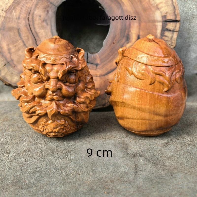 9 cm természetes jujubefa kézzel faragott Zhong Kui figurája – kis méretű hordozható dísz
