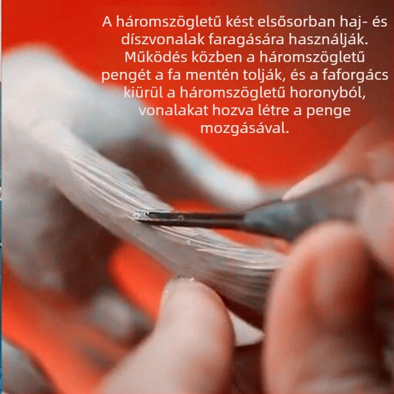 V-alakú fehér acél faragókés, háromszög alakú penge, faragáshoz és vonalak készítéséhez