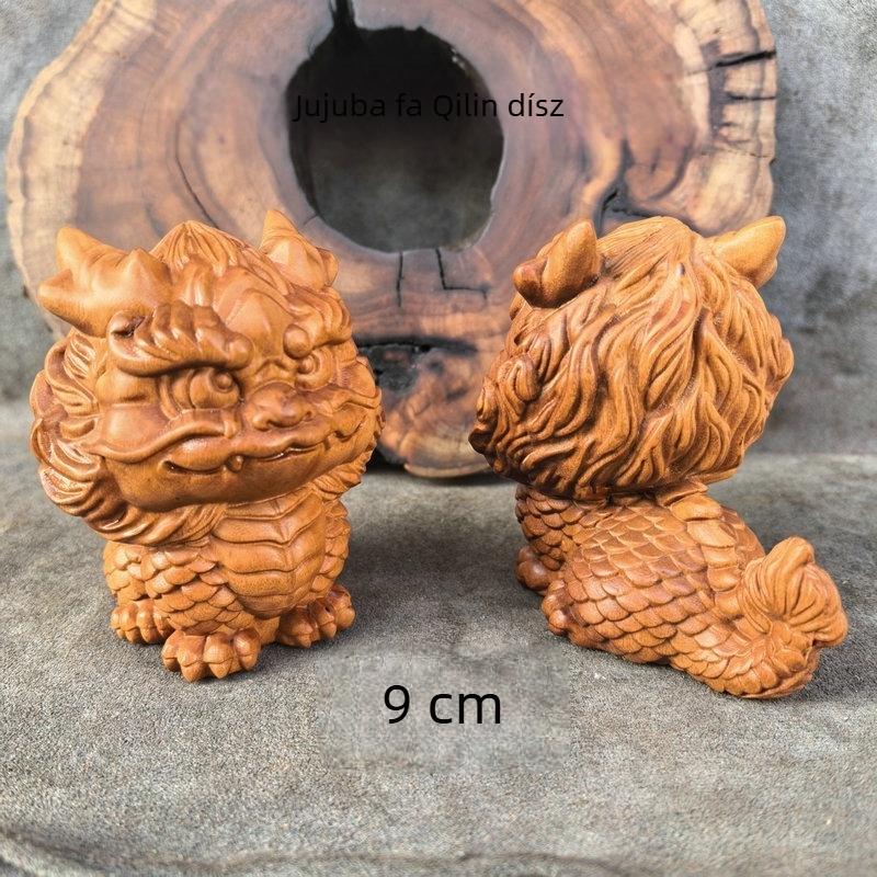 Longhu-hegyi Qilin faragott fa, jujubafa, kis szerencsehozó dísz, 9 cm