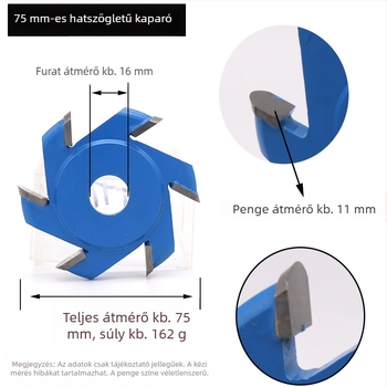 Fafaragó eszközök készlet: hatszögletű véső, faragó kés, ferde csiszolókorong a csiszolóhoz, háromélű faragó korong, gyökérfaragás